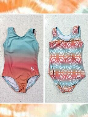 TINY TODDLER Kbee Gymnastics Dance Leotard 3/4 Child XXS 2xs Small TEAL CORAL